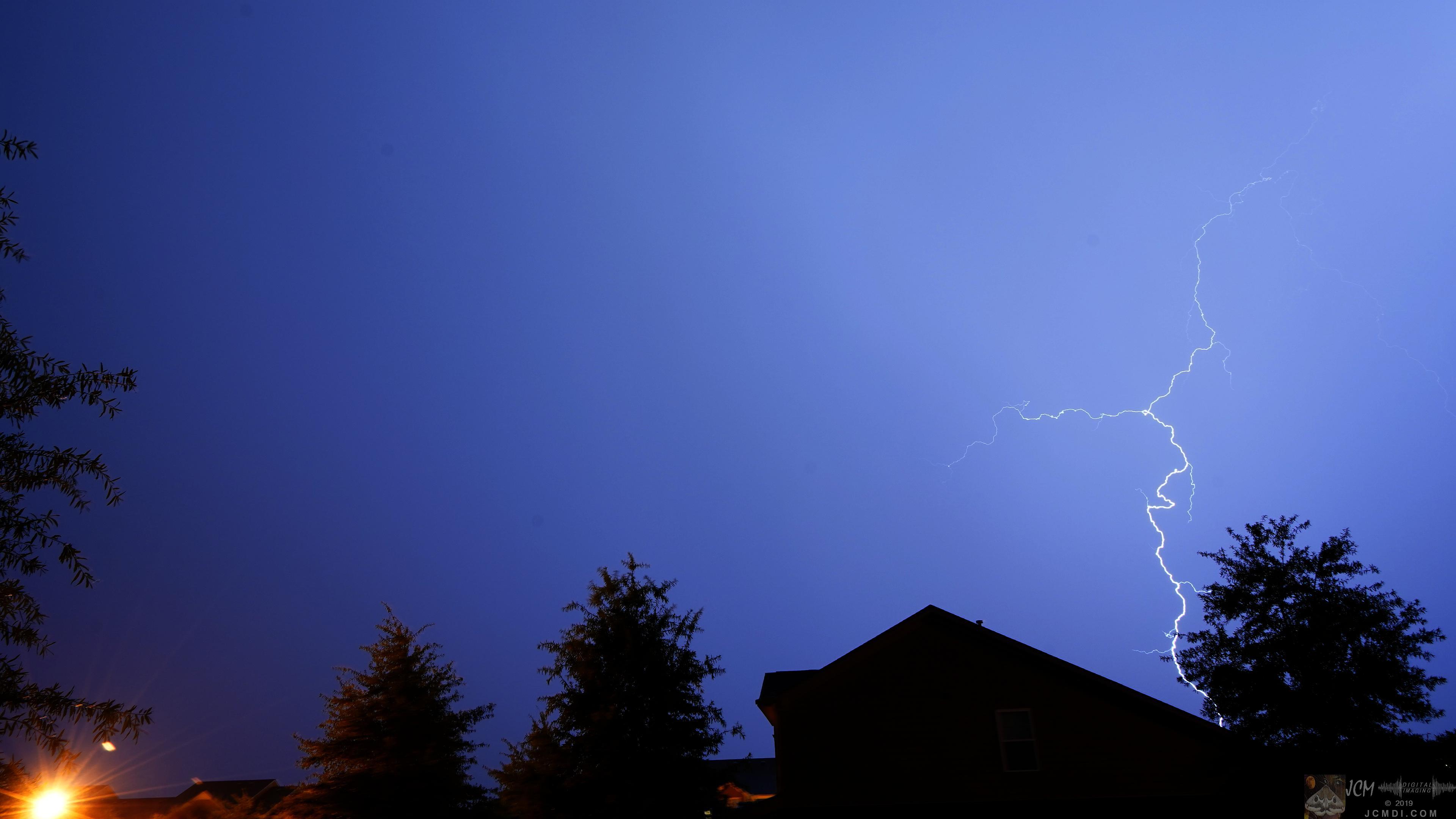 Severe thunderstorm lightning bolt lights up the sky in Tennessee